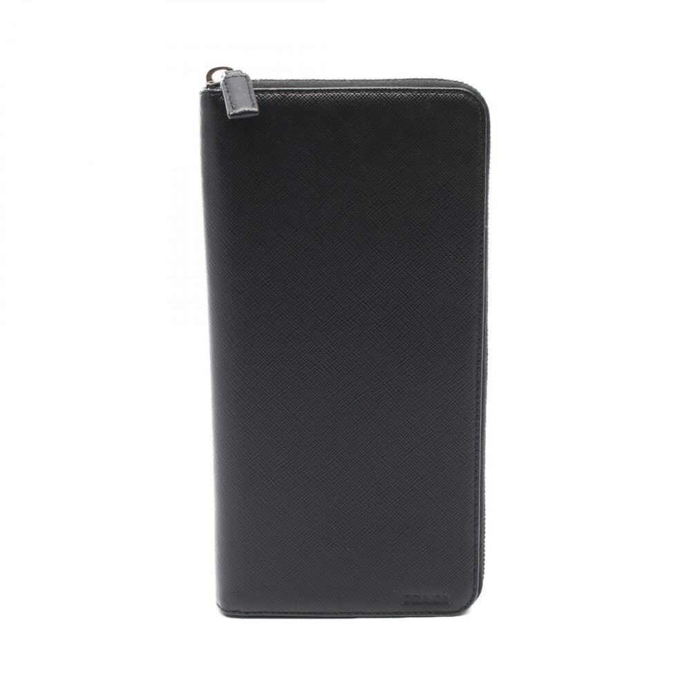 Prada Saffiano Round Long Wallet Leather Black